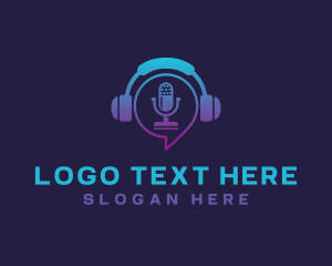 Live Stream - Headphone Microphone Podcast logo design