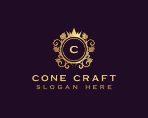 Royal Crown Decorative Leaves logo design