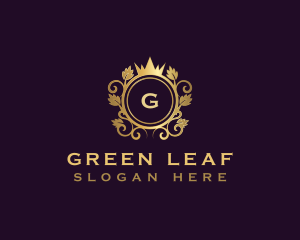 Royal Crown Decorative Leaves logo design