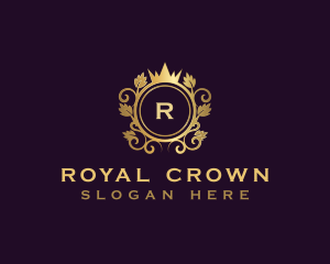 Royal Crown Decorative Leaves logo design