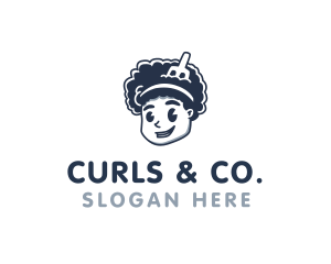 Curls - Retro Afro Curl Boy logo design