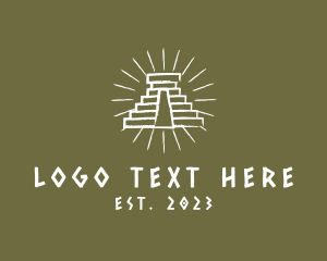 Ruins - Aztec Temple Line Art logo design
