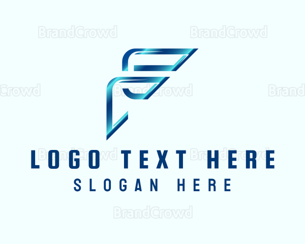 Blue Metallic Letter F Logo