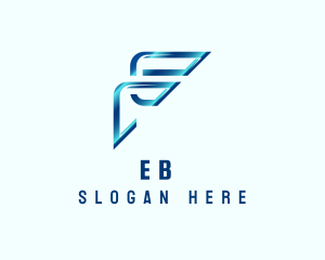 Multimedia - Blue Metallic Letter F logo design