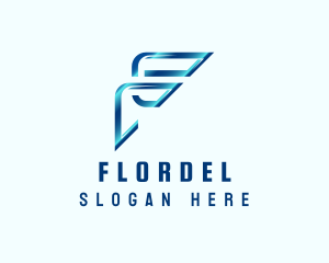 Blue Metallic Letter F logo design