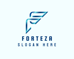 Blue Metallic Letter F logo design