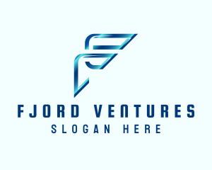 Blue Metallic Letter F logo design