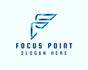 Blue Metallic Letter F logo design