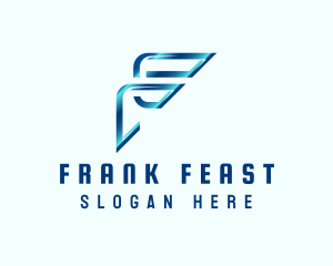 Blue Metallic Letter F logo design