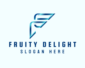 Blue Metallic Letter F logo design