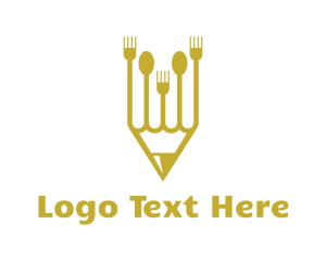 Pencil - Golden Pencil Cutlery logo design