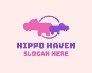 Hippo - Pink Hippo Family Conservation logo design