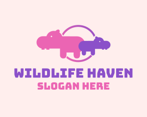 Endangered - Pink Hippo Family Conservation logo design