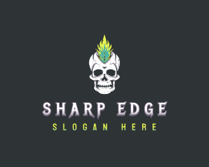 Grunge Rock Skull Mohawk logo design