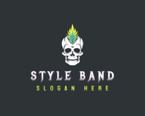 Grunge Rock Skull Mohawk logo design