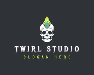 Grunge Rock Skull Mohawk logo design