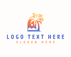 Mountain - Sunset Summer Palm Tree logo design