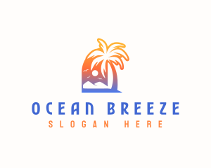 Seashore - Sunset Summer Palm Tree logo design