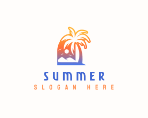 Sunset Summer Palm Tree logo design