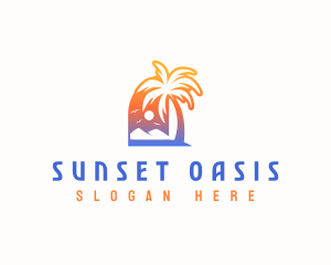 Sunset Summer Palm Tree logo design