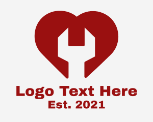Auto Garage - Red Heart Wrench logo design