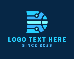 Cyber - Digital Tech Letter D Circuit logo design