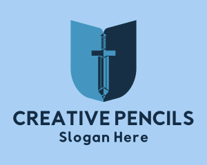 Pencil Sword Shield logo design