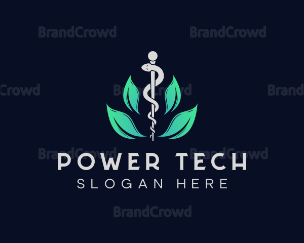 Medical Leaf Caduceus Staff Logo