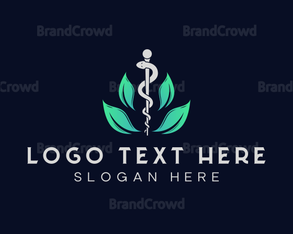 Medical Leaf Caduceus Staff Logo