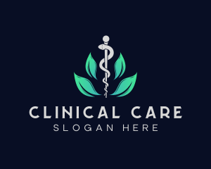 Medical Leaf Caduceus Staff logo design