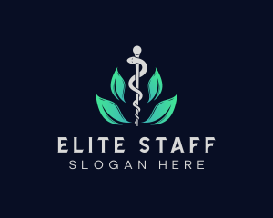 Medical Leaf Caduceus Staff logo design