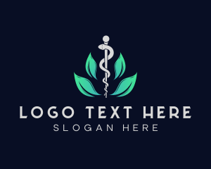 Medical Leaf Caduceus Staff logo design