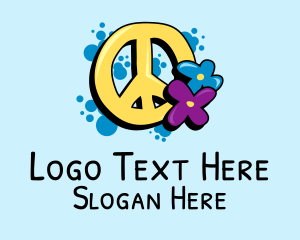 Hippie - Peace Sign Flowers logo design