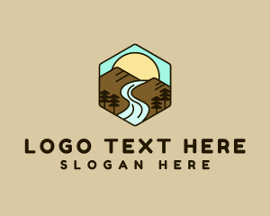 Land - Hexagon Mountain River logo design