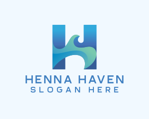 Blue Sea Wave Letter H logo design