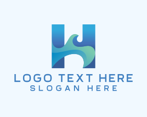 Oceanside - Blue Sea Wave Letter H logo design