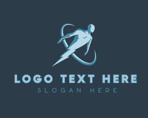 Swoosh - Flying Human Lightning logo design