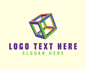 Fluorescent Colorful Cube logo design