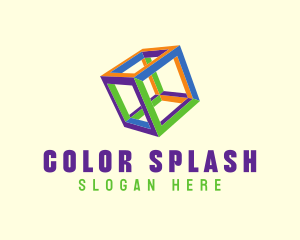 Fluorescent Colorful Cube logo design