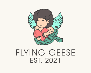 Flying Cupid Heart  logo design