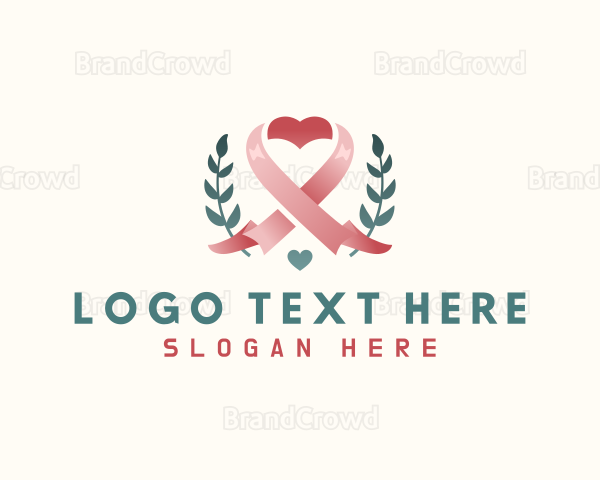 Leaf Pink Ribbon Heart Logo