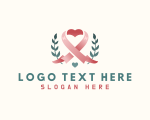 Valentine - Leaf Pink Ribbon Heart logo design