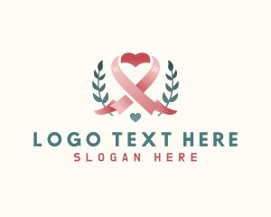 Heart - Leaf Pink Ribbon Heart logo design