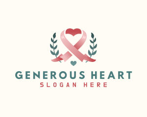 Leaf Pink Ribbon Heart  logo design