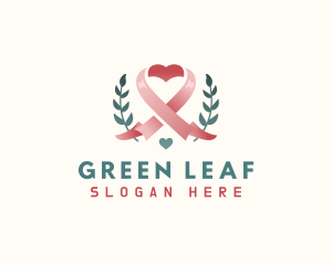 Leaf Pink Ribbon Heart  logo design