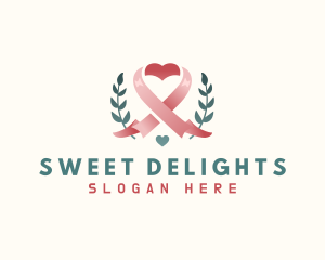 Leaf Pink Ribbon Heart  logo design