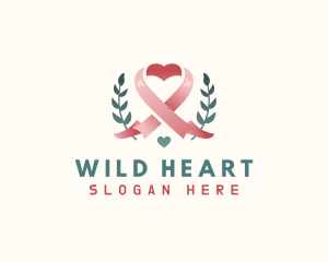 Leaf Pink Ribbon Heart  logo design