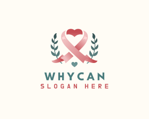 Romantic - Leaf Pink Ribbon Heart logo design