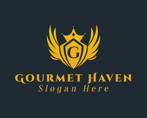 Golden Royal Crown Wings  logo design