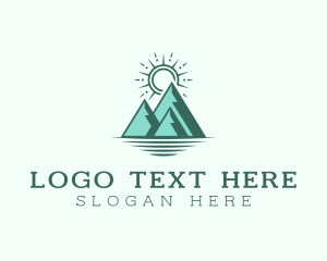 Trekking - Mountain Sea Sunlight logo design